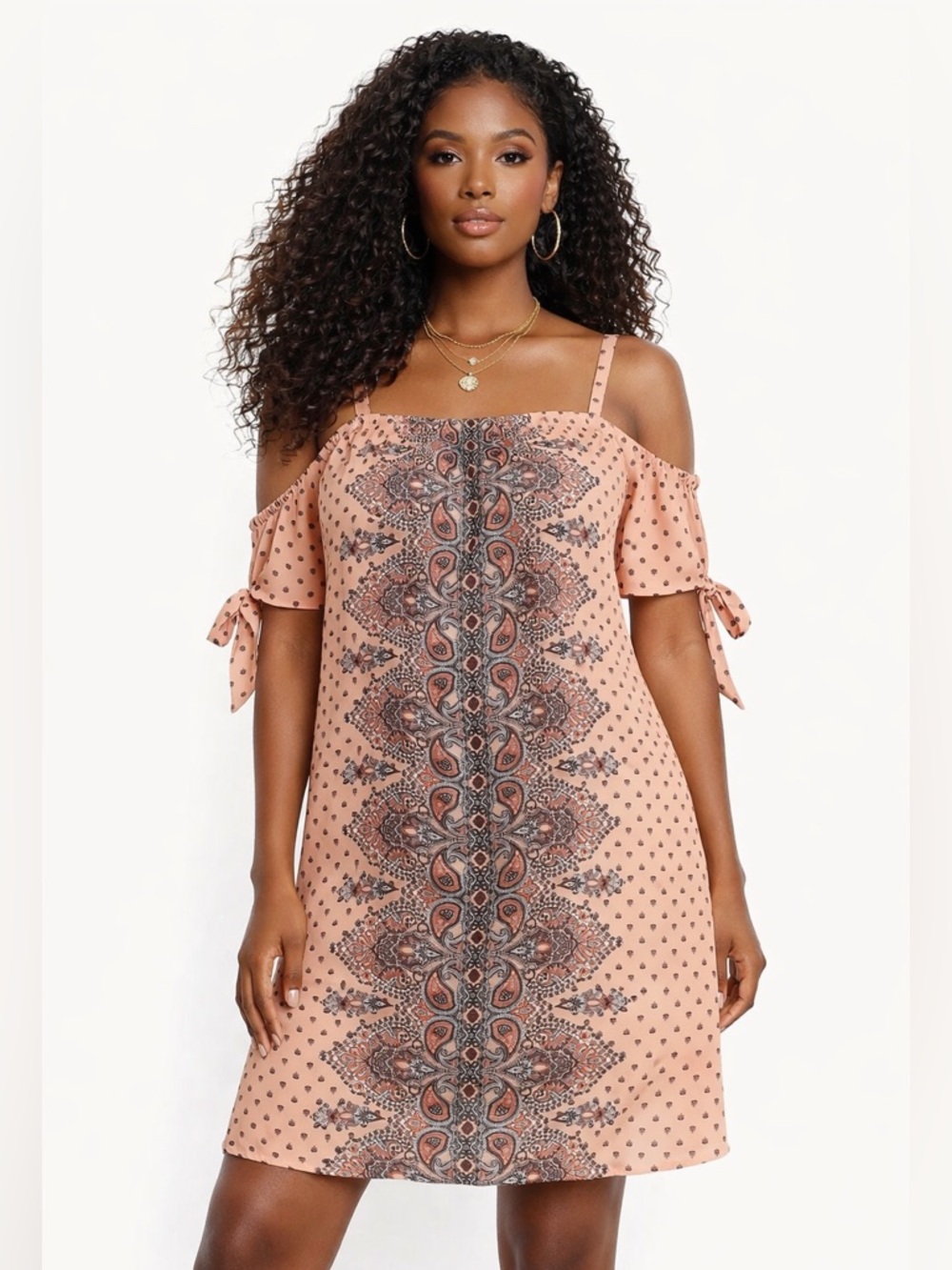 Luxology Peach Paisley Dress Boho Adjustable Shoulder Straps Vacation Size 20